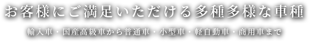 お客様にご満足いただける多種多様な車種 輸入車・国産高級車から普通車・小型車・軽自動車・商用車まで